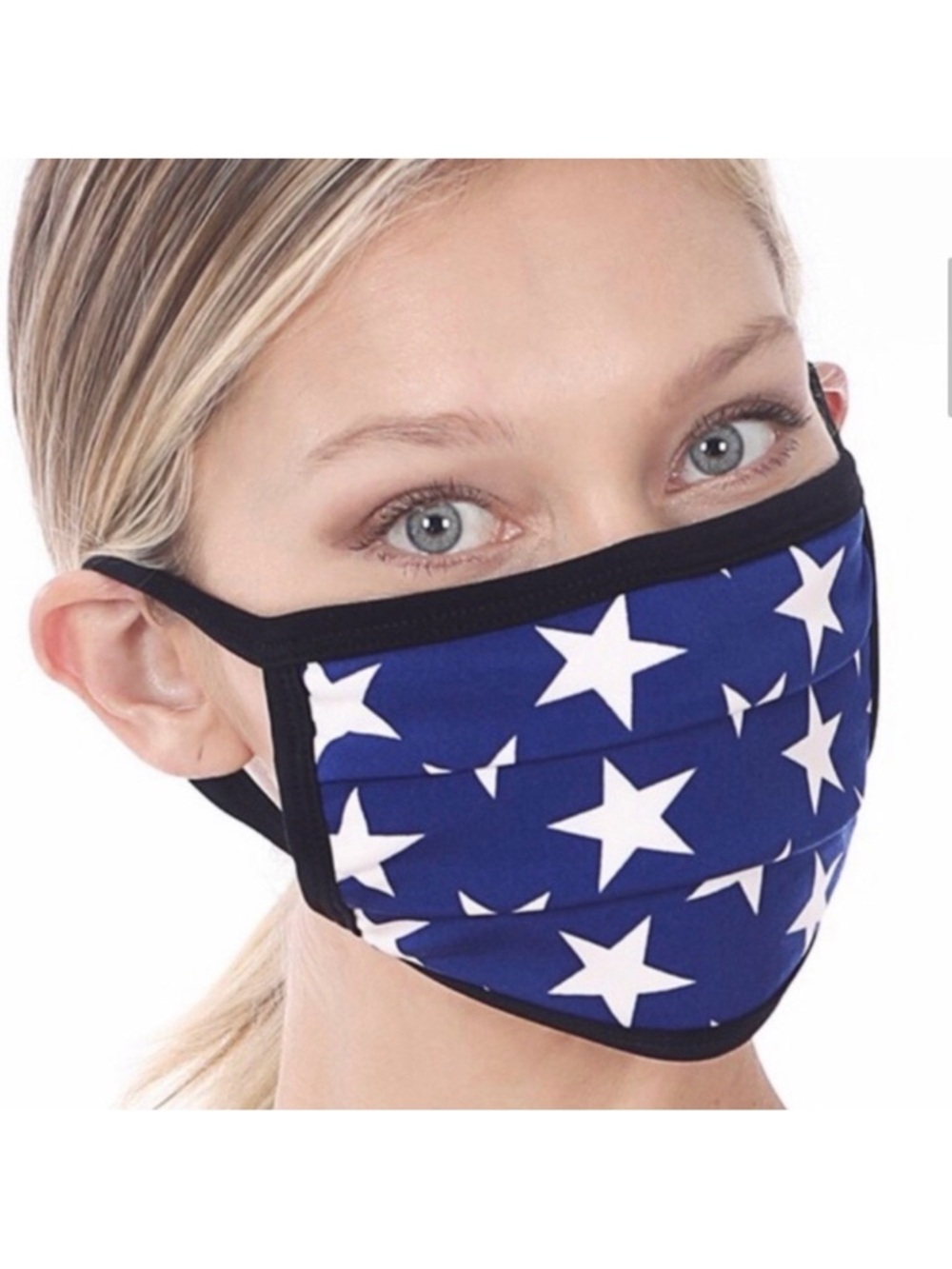 🔴 5 for $10 ONE Zenana Blue Star Print Face Mask Reusable Cotton Lined Washable